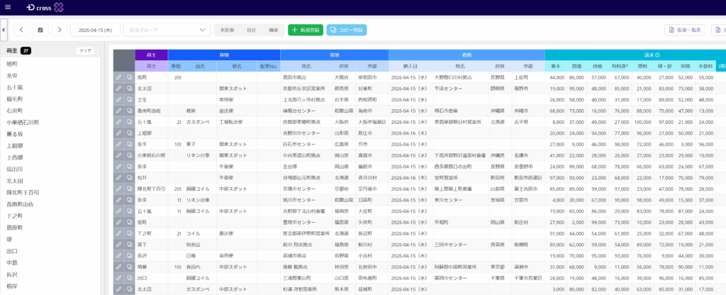 D-CROSS 配車画面 データ一元管理
